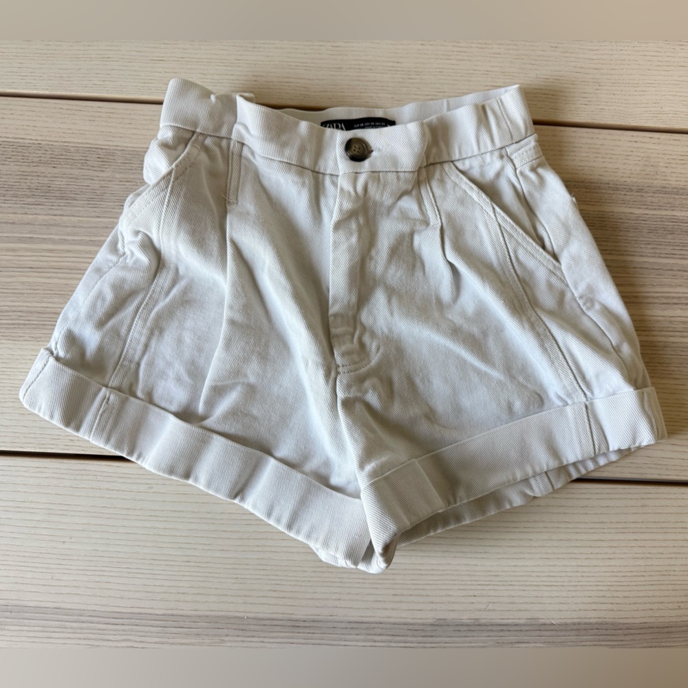 Zara High Waist Cream denim Shorts women size XS